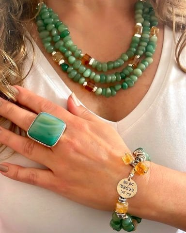 Doğaltaş Gümüş Aventurin Taşlı Set