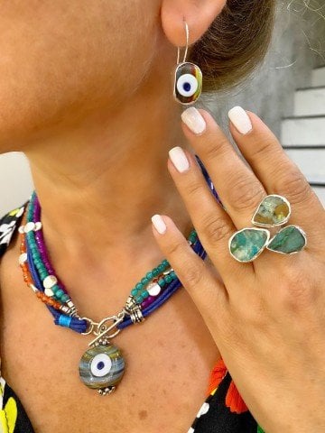 Gerçek Taşlardan Oluşan Nazar Kolye