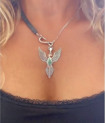 925 Ayar Gümüş Anka Kuşlu Hematit Zincir Kolye