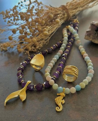 Doğaltaş Gümüş Ametist Morganit Set