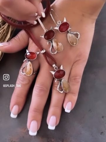 925 Ayar Gümüş Özel Tasarım Lal Sitrin Taşlı Kedi Küpe