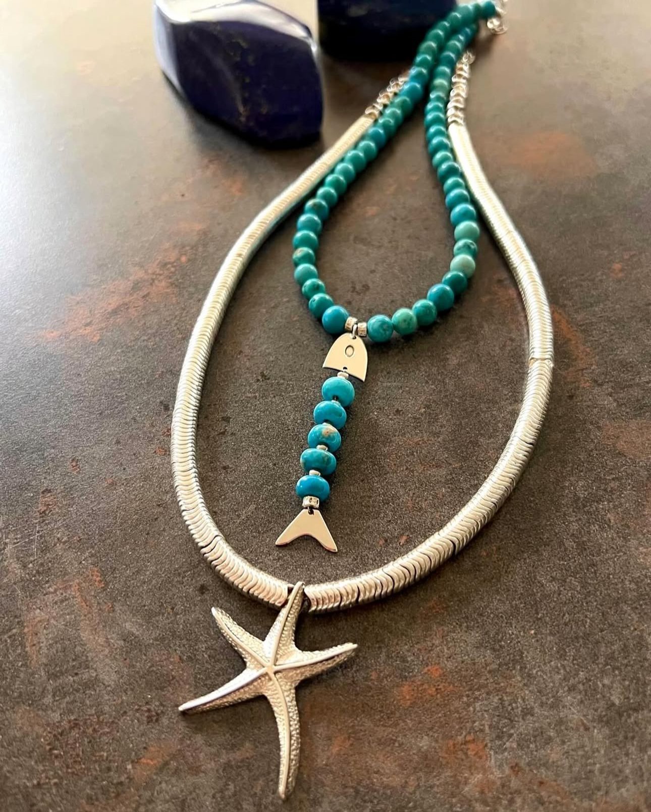 925 Ayar Gümüş Balık ve Deniz Yıldızı İkili Kolye