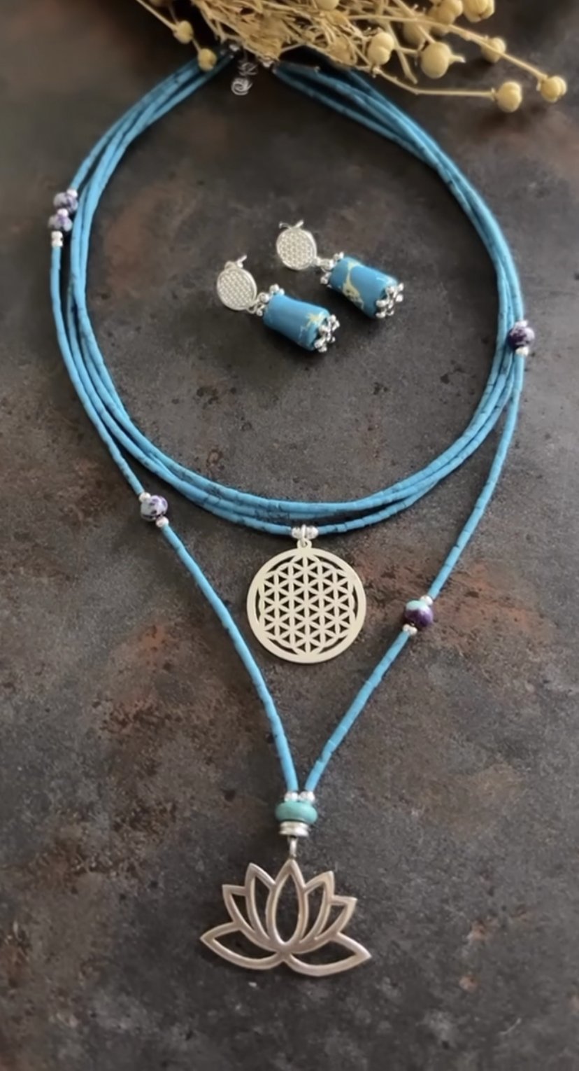 925 Ayar Gümüş Lotus Çiçeği Turkuaz Kolye