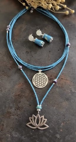 925 Ayar Gümüş Lotus Çiçeği Turkuaz Kolye