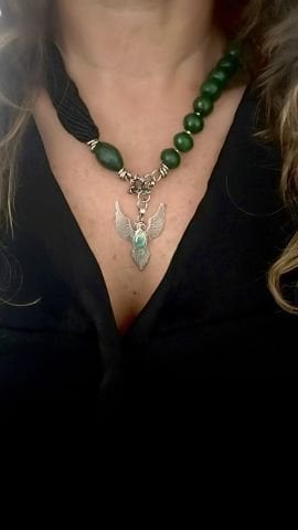 925 Ayar Gümüş Anka Kuşu Yeşim Onix Taş Kolye