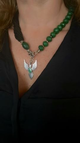 925 Ayar Gümüş Anka Kuşu Yeşim Onix Taş Kolye