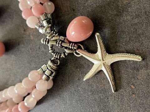 925 Ayar Gümüş Deniz Yıldızı Pembe Kuvars Kolye