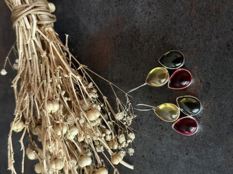 925 Ayar Gümüş Lal Peridot Sitrin Taşlı Küpe