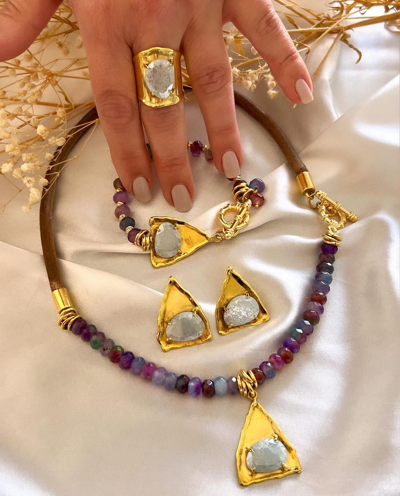 925 Ayar Gümüş Özel Tasarım Akuamarin Set