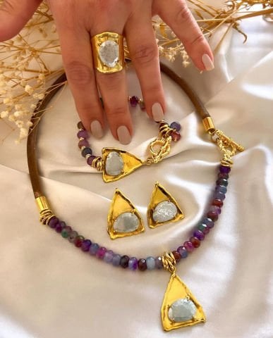 925 Ayar Gümüş Özel Tasarım Akuamarin Set