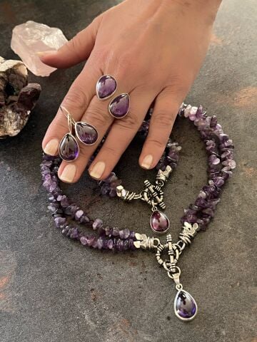 925 Ayar Gümüş Ametist Set