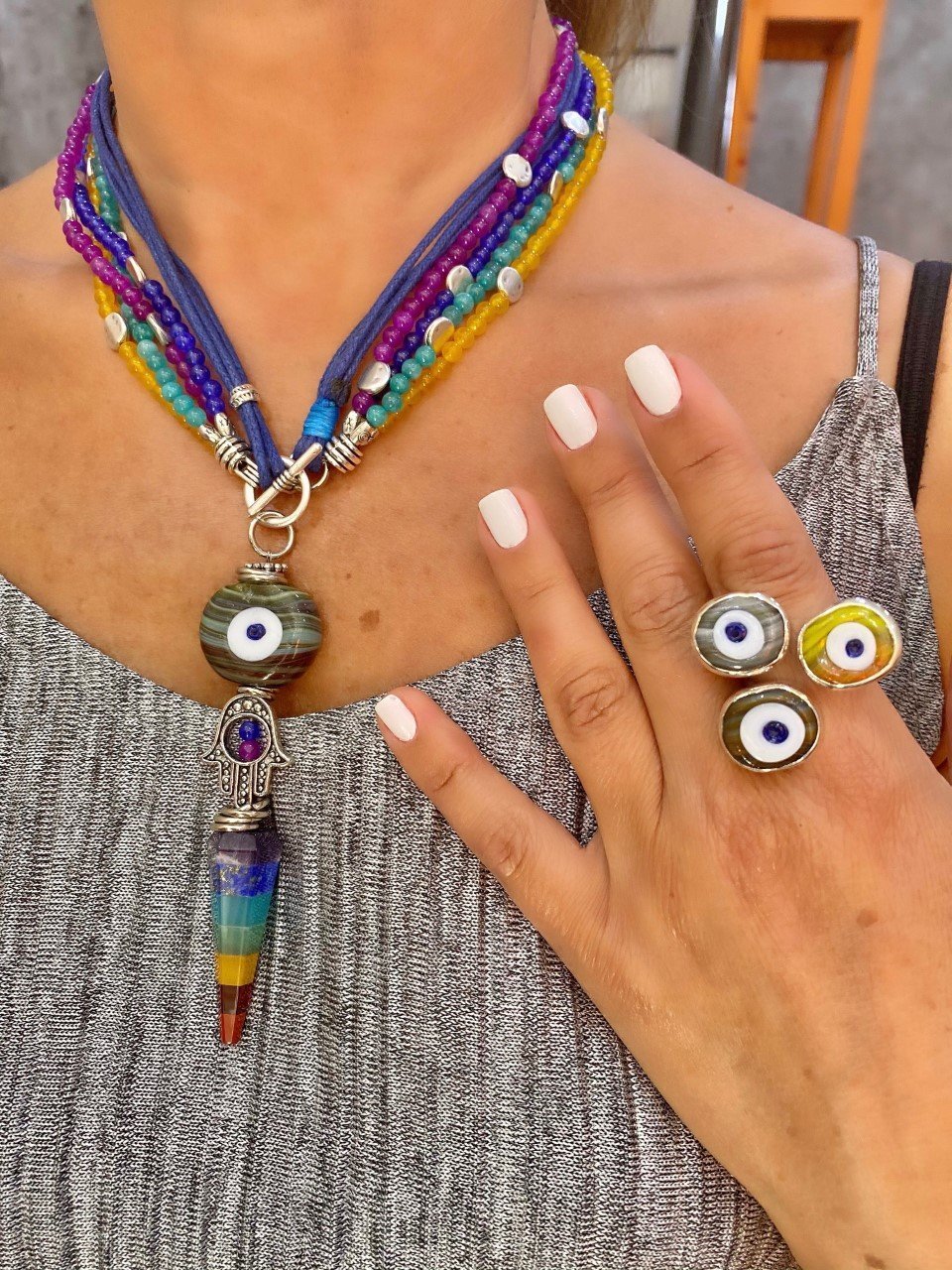 Doğaltaş Gümüş Nazar Çakra Set