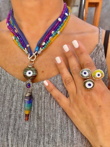 Doğaltaş Gümüş Nazar Çakra Set