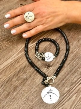 Doğaltaş 925 Ayar Gümüş Tasarım Özel El İşi Hiçlik Sembolü Onix Taşlı Set
