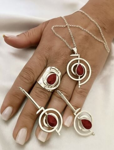 925 Ayar Gümüş Lal Spiral Taşlı Set