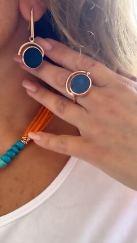 Doğaltaş Gümüş Rose Mavi Kuvars Somon Mercan Set