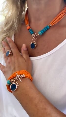 Doğaltaş Gümüş Rose Mavi Kuvars Somon Mercan Set