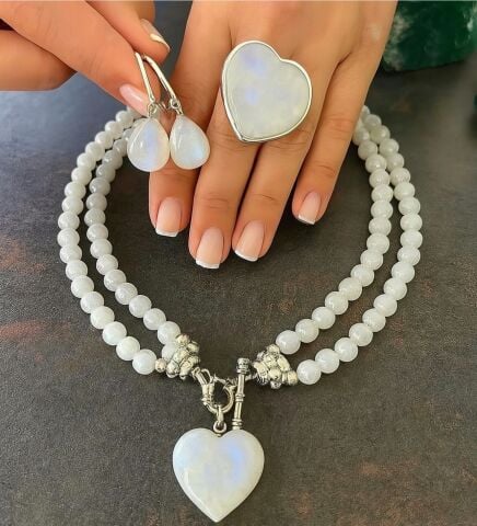 Doğaltaş Gümüş Aytaşı Kalp Set