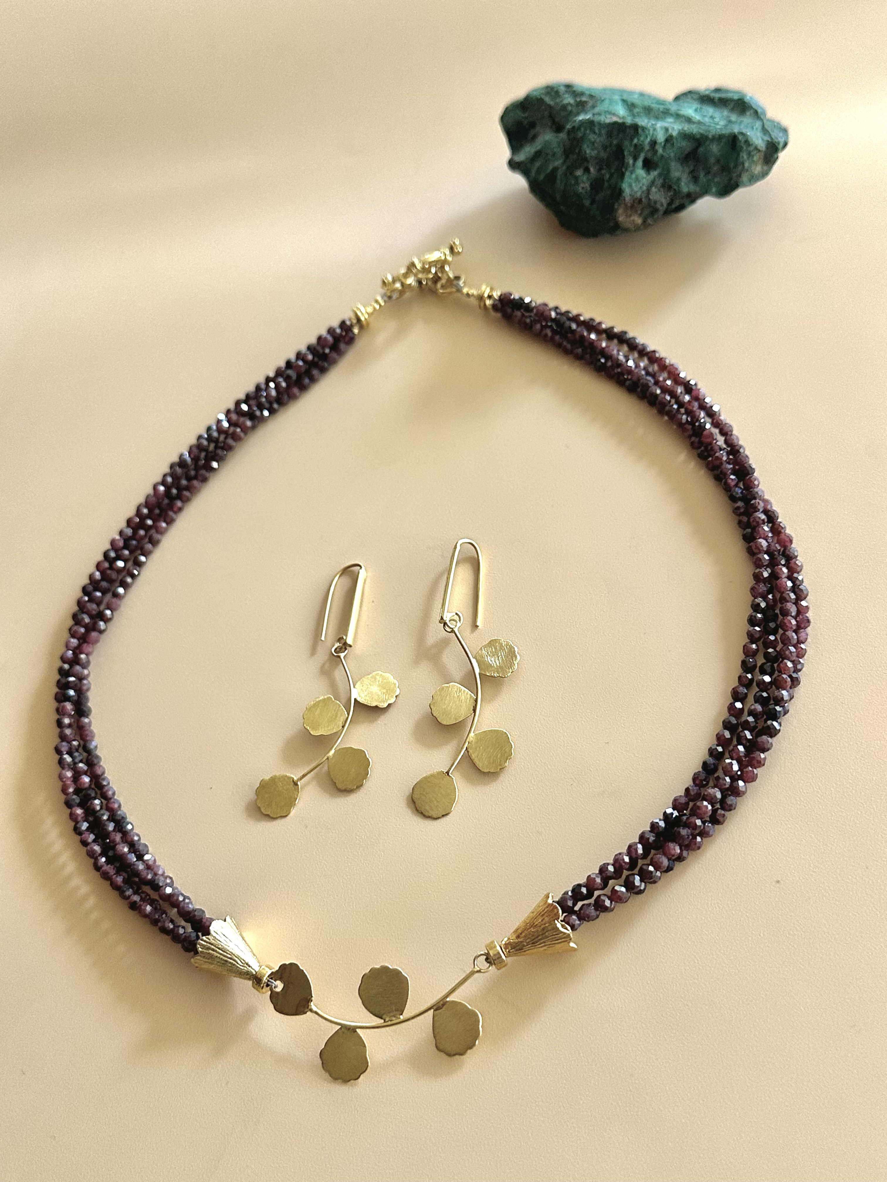 Doğaltaş Gümüş Gold Kaplama Yakut Taşlı Set