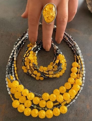 Doğaltaş Gümüş Sitrin Hematit Set