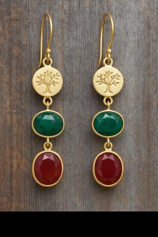 Doğaltaş Gümüş Hayat Ağacı Yakut Zümrüt Set