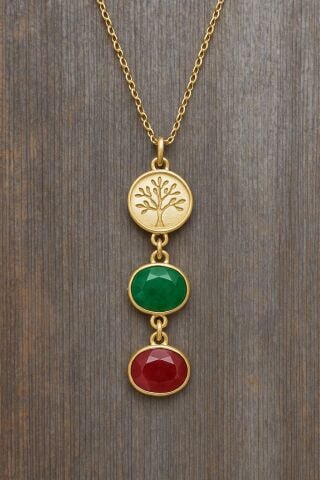 Doğaltaş Gümüş Hayat Ağacı Yakut Zümrüt Set