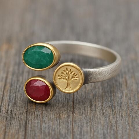 Doğaltaş Gümüş Hayat Ağacı Yakut Zümrüt Set