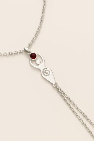 925 Ayar Gümüş Spiral Tanrıça Lal Taşlı Şahmeran