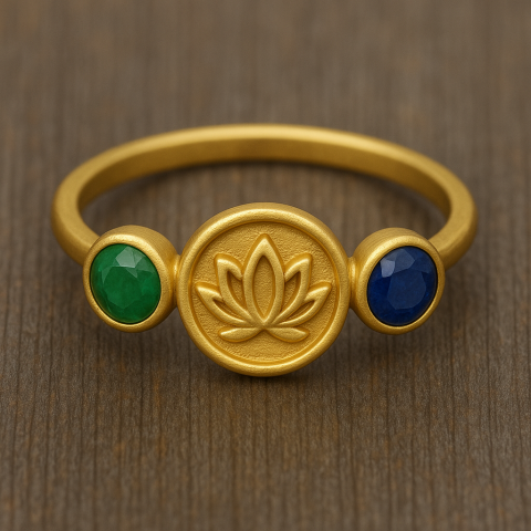 925 Ayar Gümüş Lotus Çiçeği Zümrüt Safir Taşlı Set