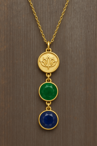925 Ayar Gümüş Lotus Çiçeği Zümrüt Safir Taşlı Set