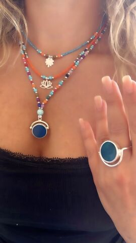 Doğaltaş Gümüş Yonca Lotus Çiçeği Kolye Kombin Ve Yüzük