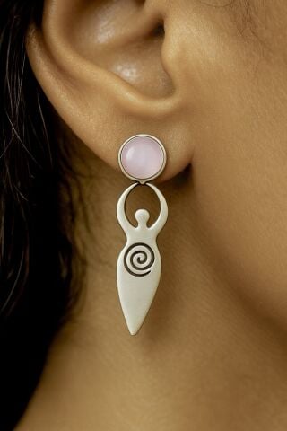 925 Ayar Gümüş Spiral Tanrıça Pembe Kuvars Küpe