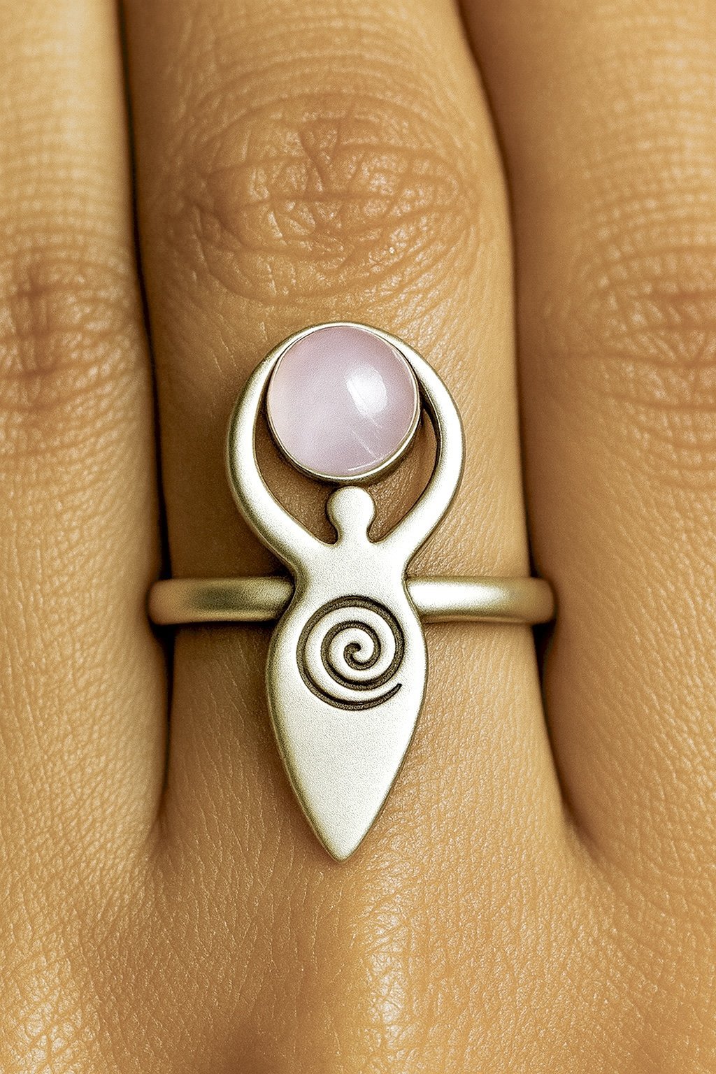 925 Ayar Gümüş Spiral Tanrıça Pembe Kuvars Yüzük