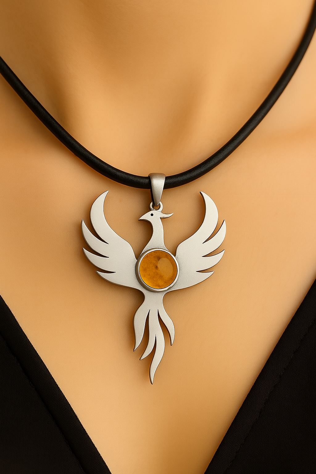 925 Ayar Gümüş Anka Sitrin Taşlı Kolye