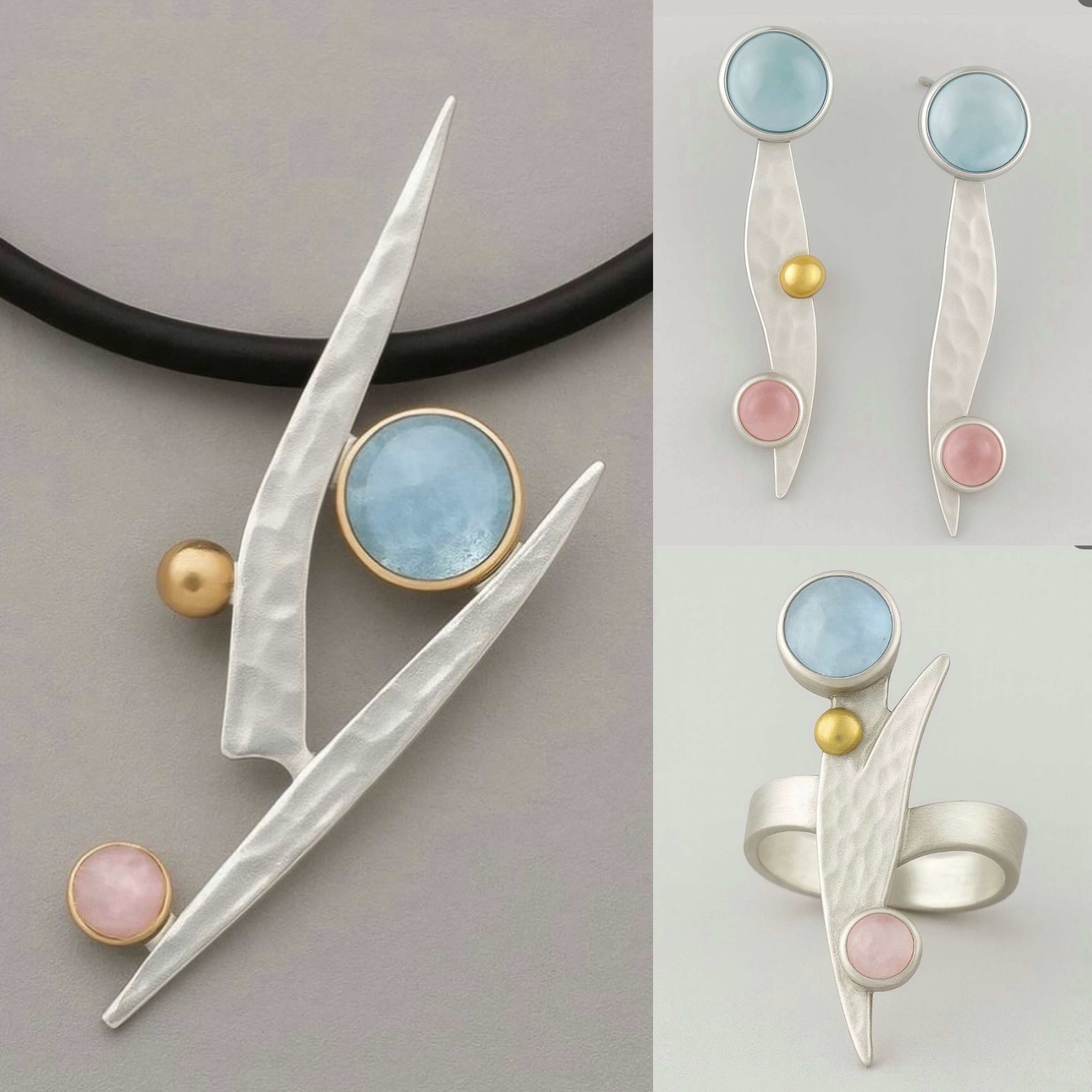 925 Ayar Gümüş Pembe Kuvars Akuamarin Set