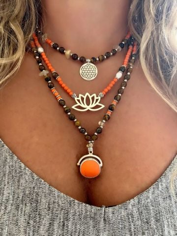 Doğaltaş Gümüş Yaşam Çiçeği Lotus Çiçeği Somon Mercan Kaplangözü Sitrin Taşlı Set