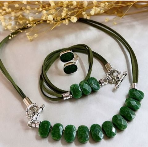 Doğaltaş Gümüş Kök Zümrüt Set