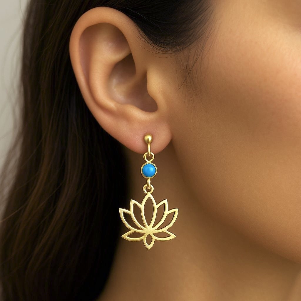 925 Ayar Gümüş Lotus Turkuaz Küpe
