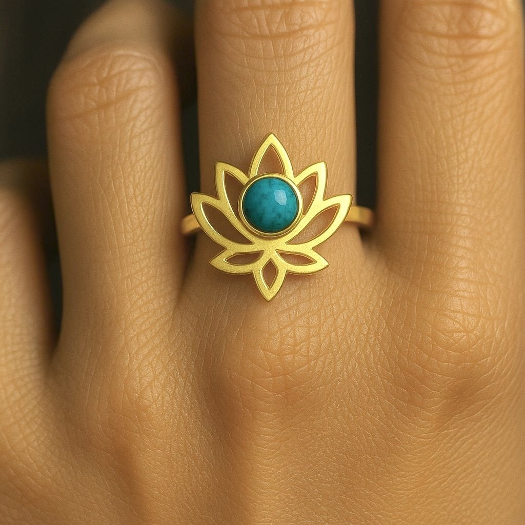 925 Ayar Gümüş Lotus Turkuaz Yüzük