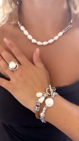 Doğaltaş Gümüş İnci Derili Set