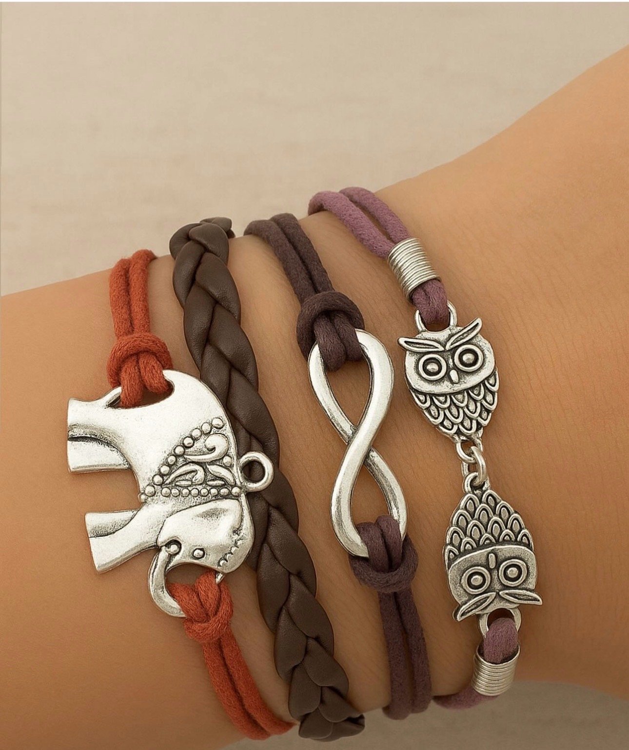 925 Ayar Gümüş Fil Baykuş Bileklik Kombin