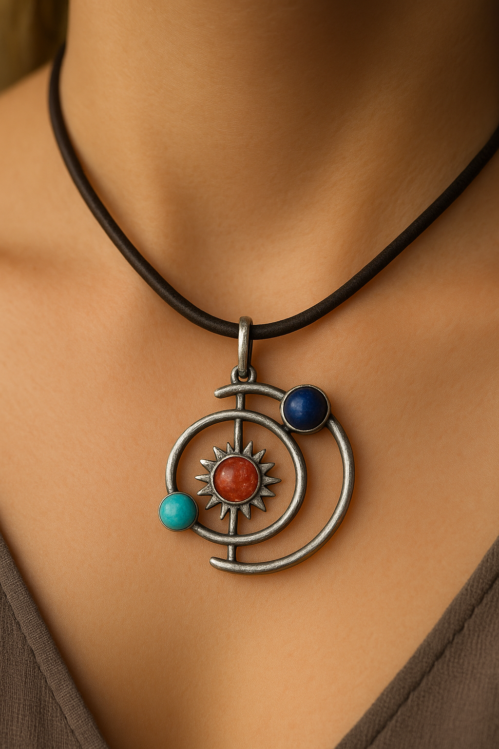 925 Ayar Gümüş Spiral Deri Kolye