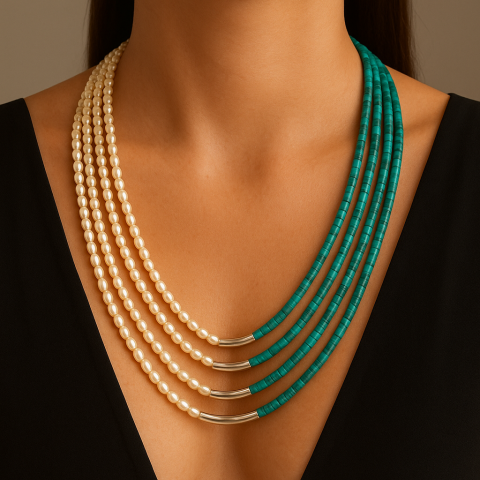 İnci Malakit Taşlı Kolye