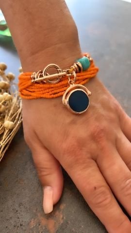 925 Ayar Gümüş Mavi Kuvars Somon Mercan Bileklik