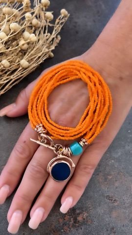 925 Ayar Gümüş Mavi Kuvars Somon Mercan Bileklik