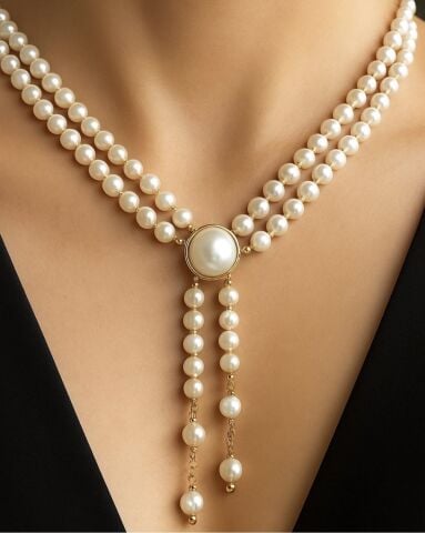 925 Ayar Gümüş Gold İnci Kolye