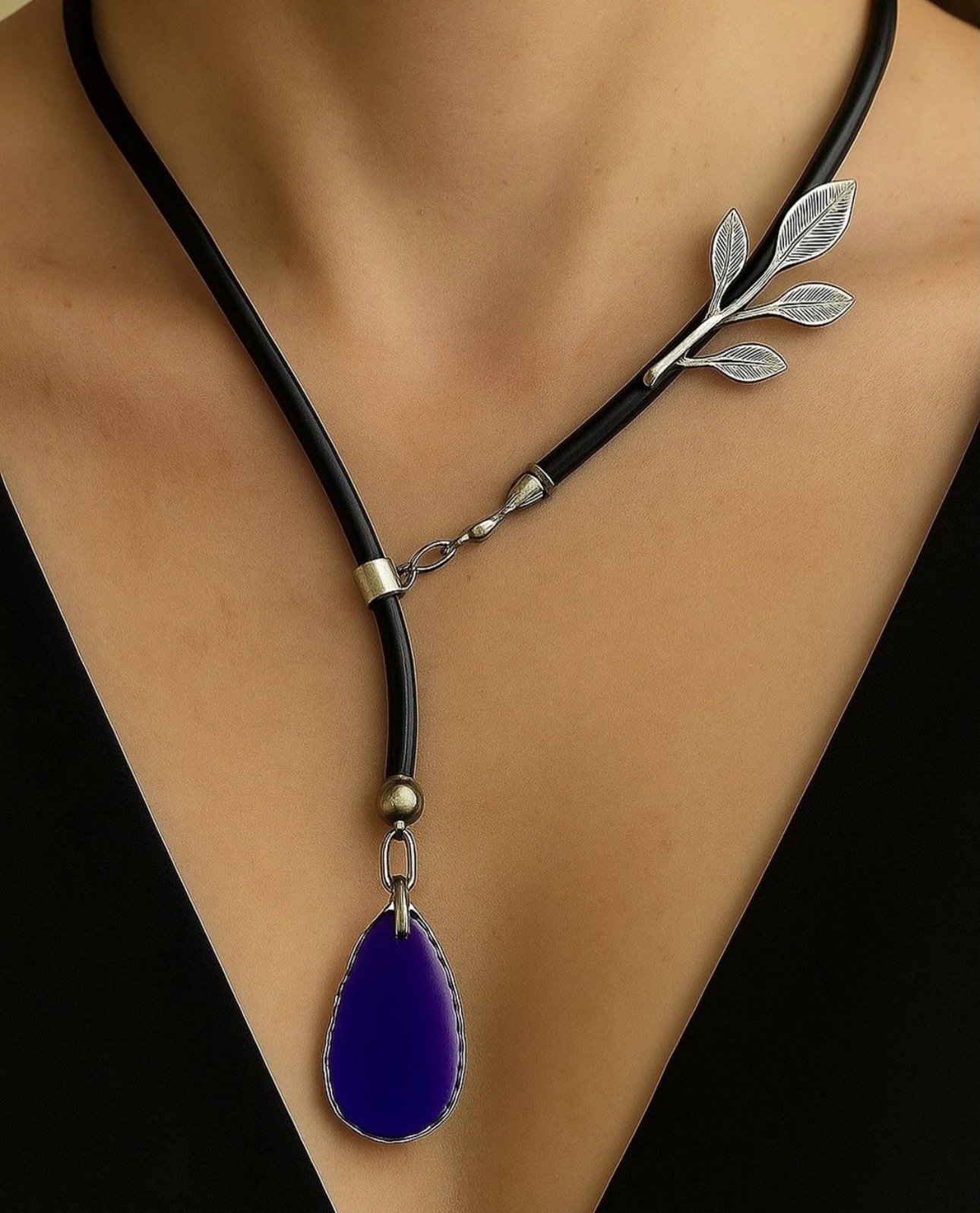 925 Ayar Gümüş Zeytin Dalı Mor Akik Kolye