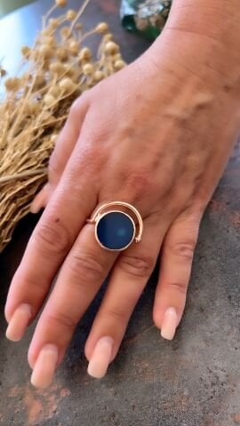 925 Ayar Gümüş Rose Mavi Kuvars Yüzük