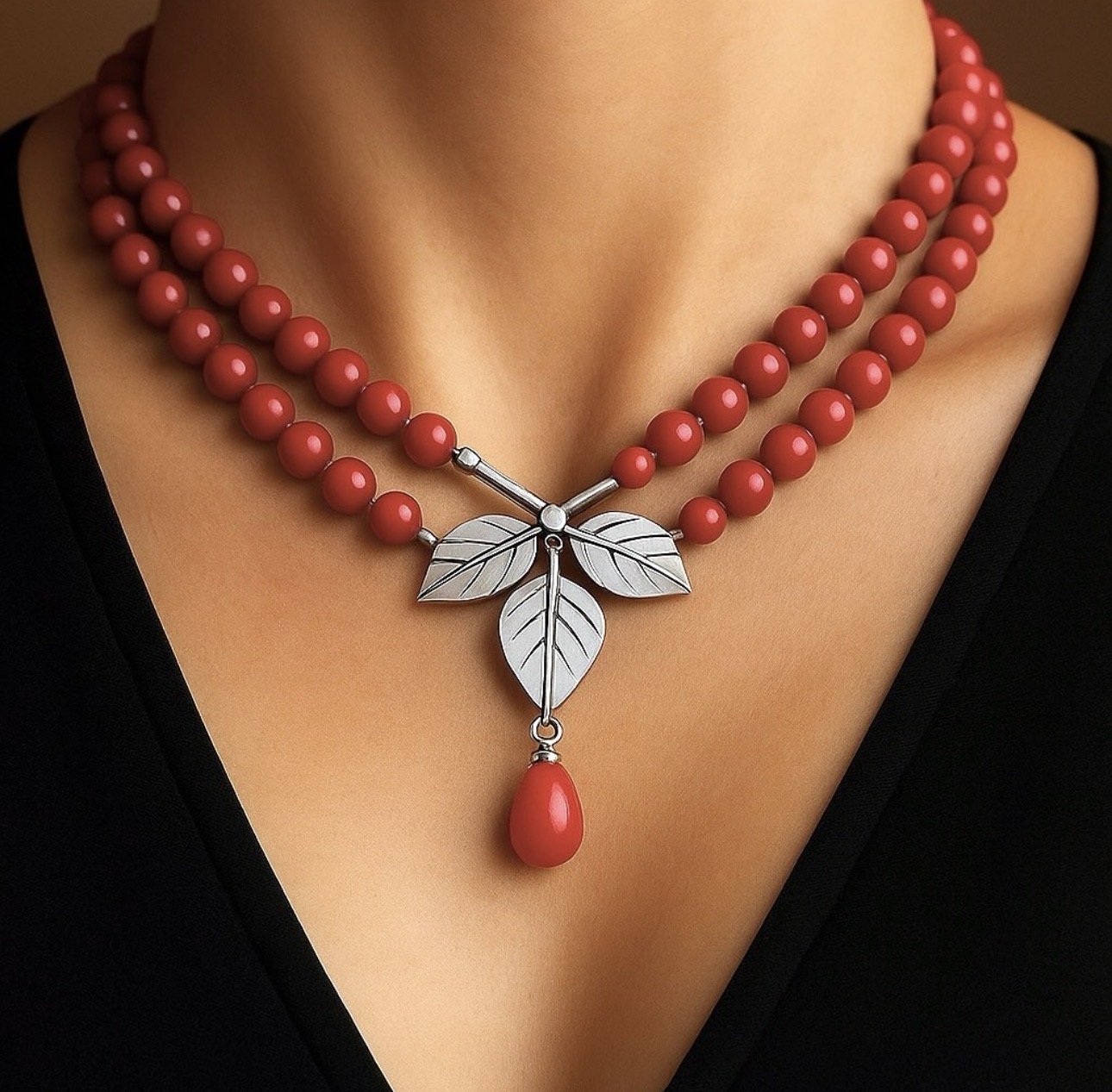 925 Ayar Gümüş Yaprak Mercan Kolye