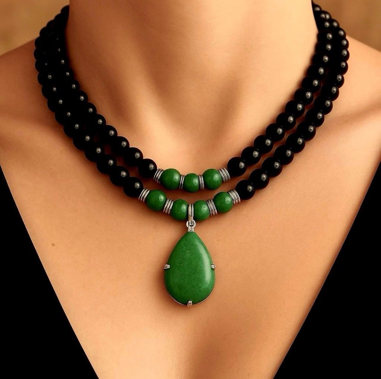 925 Ayar Gümüş Yeşim Onix Taşlı Kolye